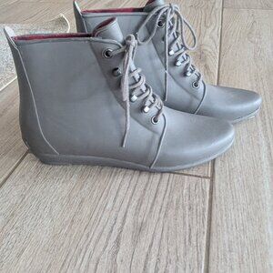 Loeffler Randall Lace-up Rain Booties, Gray, Size 7
